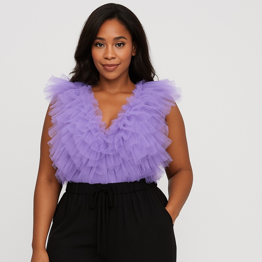 Lavender Ruffle V-Neck Bodysuit - Picture 5 of 10